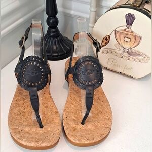 UGG Ayden II Black Slingback Thong Sz 9.5M NWOB